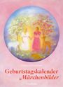 „Gertraud Kiedaisch Geburtstagskalender Märchenbilder Urachhaus“; Zwei Personen mit Tieren unter blühenden Bäumen.