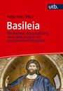 Katja Hess (Hg.), Basileia. Illustration von Jesus in Mosaik-Stil, roter Hintergrund, blaues "utb." Logo.