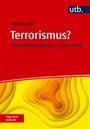 Text: "Tobias Hof, Terrorismus? Klare Antworten aus erster Hand, Frag doch einfach!" Oben rot, unten gelb-orange Wellenmuster.