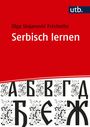 "Serbisch lernen", Olga Stojanović Fréchette, utb. Illustration von städtischen Gebäuden auf rotem Hintergrund.