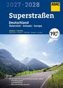ADAC Superstraßen 2027-2028: Deutschland, Österreich, Schweiz. Preis 19,95 €. Bild zeigt Straße durch Gebirge.