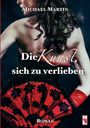 „Michael Martin. Die Kunst, sich zu verlieben. Roman.“ Eine Frau mit roten Akzenten, Fächer und Spitzenhandschuhen.