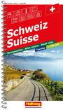 "Schweiz Suisse, Strassenatlas, Touring 1:250 000." Foto von einer Straße neben Weinbergen mit Blick auf einen See und Berge.