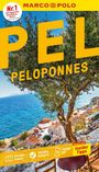 Text: "PEL Peloponnes," "Nr. 1 Meistgekaufte Reiseführer-Marke," "URLAUBS PLANER," "ERLEBNIS GARANTIE," "TOUREN APP," "Reisen mit Insider Tipps". Ein Olivenbaum vor blauem Meer und roten Dächern.