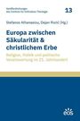 "Europa zwischen Säkularität & christlichem Erbe" in blauer Schrift oben, weißer Hintergrund, eos-Logo unten rechts.