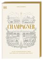 "Champagner. Alles Wissenswerte über das edelste Getränk der Welt." Illustration von Weinbergen und einem Weinkeller.