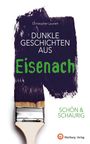 "Dunkle Geschichten aus Eisenach" in weiß und grün auf dunkelviolettem Pinselstrich, darunter ein Pinsel.