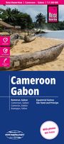 Cameroon Gabon. Waterproof, tear-resistant. Strand mit Kanus und Palmen im Hintergrund.