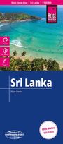 "Sri Lanka", "Waterproof", "Tear-resistant", "Write like on paper". Tropischer Strand mit grünen Palmen und blauem Meer.