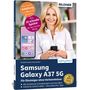 Ein Buchcover mit "Samsung Galaxy A37 5G", "Die smarte Anleitung", Frau lächelnd mit Handy, Smartphone-Anzeige.