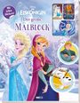 „Mit tollen Stickern! Disney Die Eiskönigin Der große Malblock“. Illustration von Figuren in winterlicher Landschaft.