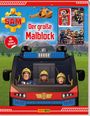 "Feuerwehrmann Sam", "Der große Malblock", "Mit tollen Stickern". Ein rotes Feuerwehrauto mit drei Figuren vorne.