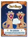 "Jan & Henry", darunter: "Die schönsten Gutenachtgeschichten". Zwei lustige Stofftiere mit großen Augen und bunten Nasen.