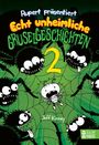 "Rupert präsentiert Echt unheimliche Gruselgeschichten 2, Jeff Kinney." Illustration: Spinnen umgeben ein ängstliches Insekt.