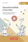 "Sprachenvielfalt in der Kita. Mehrsprachigkeit begleiten & Chancengleichheit fördern." Zwei Kinder zeigen auf Wörter.