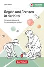 "Regeln und Grenzen in der Kita. Vorurteile abbauen & handlungssicher werden." Illustration: Kind und Erwachsener zeichnen.