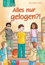 Titel: "Alles nur gelogen?!". Illustration von Kindern, die auf einer Treppe diskutieren.