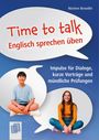 "Time to talk: Englisch sprechen üben. Impulse für Dialoge, kurze Vorträge und mündliche Prüfungen." Zwei Personen sitzen in Sprechblasen.