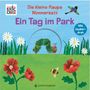 "Die kleine Raupe Nimmersatt. Ein Tag im Park. Mit Zauberdreh." Bunte Illustration mit Raupe, Blumen, Biene und Vogel.
