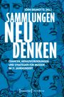 Text in Großbuchstaben: "Sammlungen neudenken". Darunter blau-gezeichnete, klassische Skulpturköpfe.