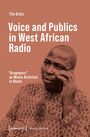 "Voice and Publics in West African Radio" von Tilo Grätz, darüber ein Mann mit Handy, ornamentiell gemustertes Hemd.