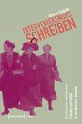 Buchtitel: "Intervenierendes Schreiben" von Andrea Schütte. Drei historische Frauen in Kleidern mit Anzug und Hut.