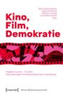 Text: "Kino, Film, Demokratie" und "Imagine Futures – 75 Jahre Internationales Filmfestival Mannheim-Heidelberg." Illustration: Filmstreifen mit Handschlag, Megafon, Kuppel.