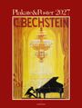 Text: "Plakate&Poster 2027," "C. Bechstein." Illustration: Ein Mensch spielt Klavier unter einem großen Kronleuchter.