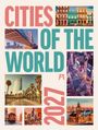 "CITIES OF THE WORLD 2027" in großen Buchstaben, umgeben von Fotos berühmter Stadtlandschaften weltweit.