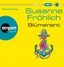 „Autorinnenlesung“, „1 MP3-CD“, „argon hörbuch“, „Susanne Fröhlich Blüherant“. Illustration: Bunter Anker mit Blumen auf gelbem Hintergrund.