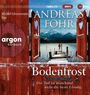Text: "Michael Schwarzmaier liest", "ANDREAS FÖHR", "Bodenfrost", "Der Tod ist manchmal nicht die beste Lösung." Cover zeigt roten Holzzaun, Berge im Hintergrund.
