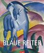 Text: "Der BLAUE REITER 2027." 
Illustration eines blauen Pferdes mit buntem Hintergrund in expressionistischem Stil.
