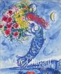 Text: "Marc Chagall 2027". Eine bunte, surrealistische Illustration von einer Figur mit Blumenstrauß im Blau.