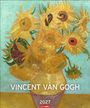 Text: "VINCENT VAN GOGH", "2027". 

Illustration: Sonnenblumen in einer Vase vor hellem Hintergrund.
