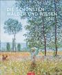 "Die schönsten Wälder und Wiesen 2027." Impressionistisches Gemälde mit einer Frau in einer blühenden Wiese.