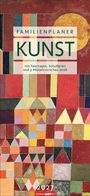 "FAMILIENPLANER KUNST mit Feiertagen, Schulferien und 3-Monatsvorschau 2028; 2027 WEINGARTEN." Geometrisches Muster.
