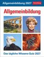 "Allgemeinbildung 2027", "Harenberg", "Das tägliche Wissens-Quiz 2027". Brücke, Frau, Adler, Raumsonde vor der Sonne.