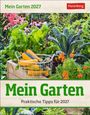 Text: "Mein Garten 2027", "Praktische Tipps für 2027", "Harenberg". Illustration von üppigem Garten mit Gemüse und Blumen.