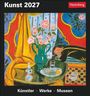 "Kunst 2027", "Harenberg". Unten: "Künstler · Werke · Museen". Illustration: Person schläft an Tisch mit Vase.