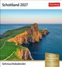"Schottland 2027", "Harenberg", "Sehnsuchtskalender", "Mit 53 Postkarten zum Heraustrennen"; Küste mit Leuchtturm.