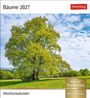 "Bäume 2027", "Wochenkalender", "Mit 53 Postkarten zum Heraustrennen". Ein großer Baum auf einer Wiese unter blauem Himmel.