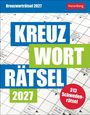 Titel: "Kreuzworträtsel 2027". Textblöcke in Blau und Grün mit "KREUZ", "WORT", "RÄTSEL". Hintergrund: Kreuzworträtselgitter.