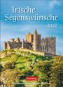 „Irische Segenswünsche 2027“, „Wochenkalender mit Zitaten“. Eine Burg auf einem grünen Hügel bei blauem Himmel.