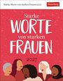 "Starke WORTE von starken FRAUEN 2027". Illustration mehrerer Frauen vor einem roten Hintergrund mit Punkten.