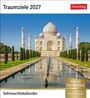 "Traumziele 2027", "Sehnsuchtskalender", "Mit 53 Postkarten zum Heraustrennen". Taj Mahal mit spiegelndem Wasserweg davor.