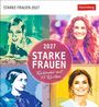 "Starke Frauen 2027. Kalender mit 53 Karten." Bunte Porträts von vier verschiedenen Frauen.