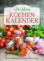 "Der kleine Küchenkalender 2027. Wochenkalender mit praktischen Tipps. Harenberg." Gemüse und Marmeladengläser auf Holztisch.