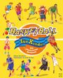 „Basketball für Kinder: Ein illustriertes Sachbuch“. Bunte Charaktere spielen Basketball. Fröhlich und dynamisch.