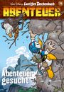 Comic: "Abenteuer gesucht". Ein bedrohlicher Adler auf einem Ast, darunter eine Ente beim Klettern an einem Fels.