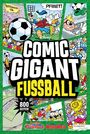 "COMIC GIGANT FUSSBALL", "800 SEITEN!", Comic-Illustration mit Enten beim Fußball, Pfeifen, Torjubel und Trophäe.